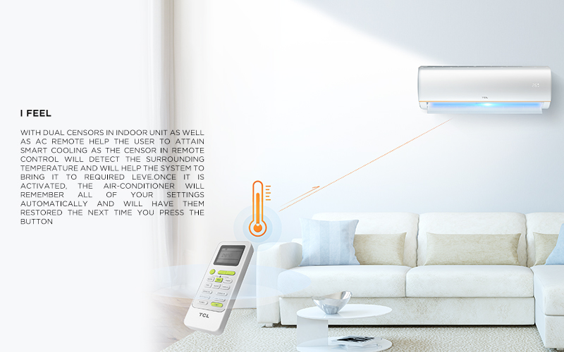 I set. I feel - With dual censors in Indoor unit as well as AC remote help the user to attain smart Cooling as the censor in remote control will detect the surrounding temperature and will help the system to bring it to required leve.Once it is activated, the air-conditioner will remember all of your settings automatically and will have them restored the next time you press the button