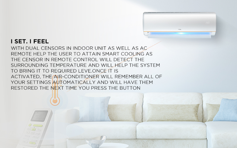 I set. I feel - With dual censors in Indoor unit as well as AC remote help the user to attain smart Cooling as the censor in remote control will detect the surrounding temperature and will help the system to bring it to required leve.Once it is activated, the air-conditioner will remember all of your settings automatically and will have them restored the next time you press the button 