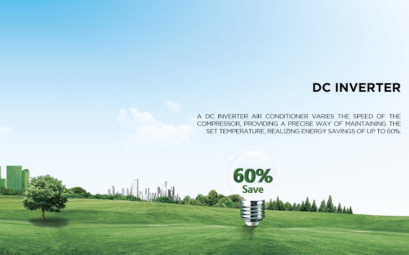 DC INVERTER - A DC inverter air conditioner varies the speed of the compressor, providing a precise way of maintaining the set temperature, realizing energy savings of up to 60%.