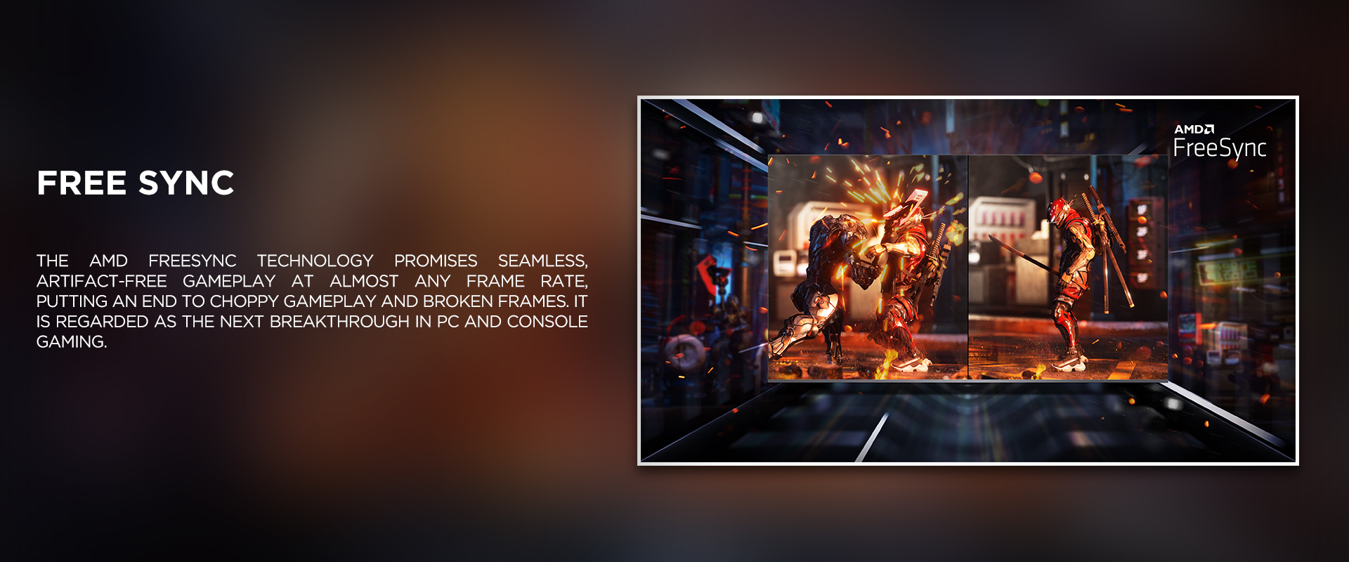 FREE SYNC - The AMD FreeSync technology promises seamless, artifact-free gameplay at almost any frame rate, putting an end to choppy gameplay and broken frames. It is regarded as the next breakthrough in PC and console gaming.