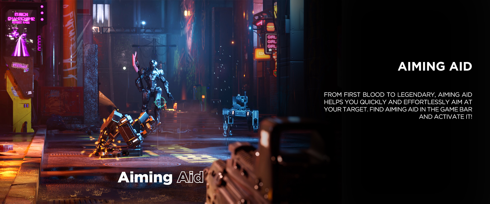 AIming aid - From first blood to legendary, Aiming Aid helps you quickly and effortlessly aim at your target. Find Aiming Aid in the game bar and activate it!