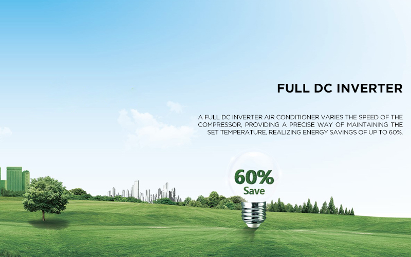 DC INVERTER - A DC inverter air conditioner varies the speed of the compressor, providing a precise way of maintaining the set temperature, realizing energy savings of up to 60%.